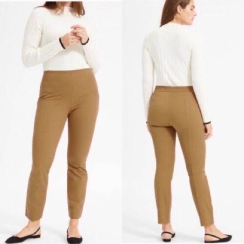 Ochre Tapered Side Zip Cotton Stretch Ankle Pant sz 8 26” inseam Tan Everlane